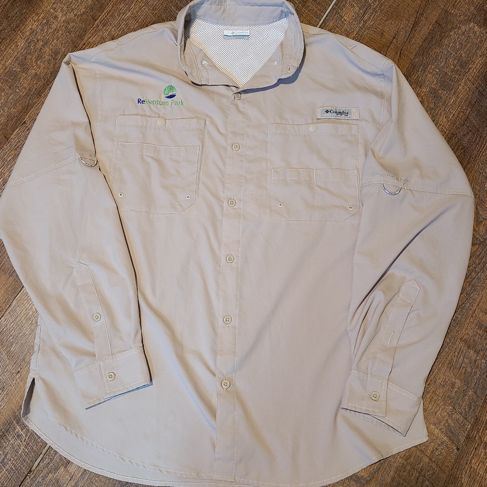 Columbia PFG light tan performance outdoor fishing button shirt long sle…